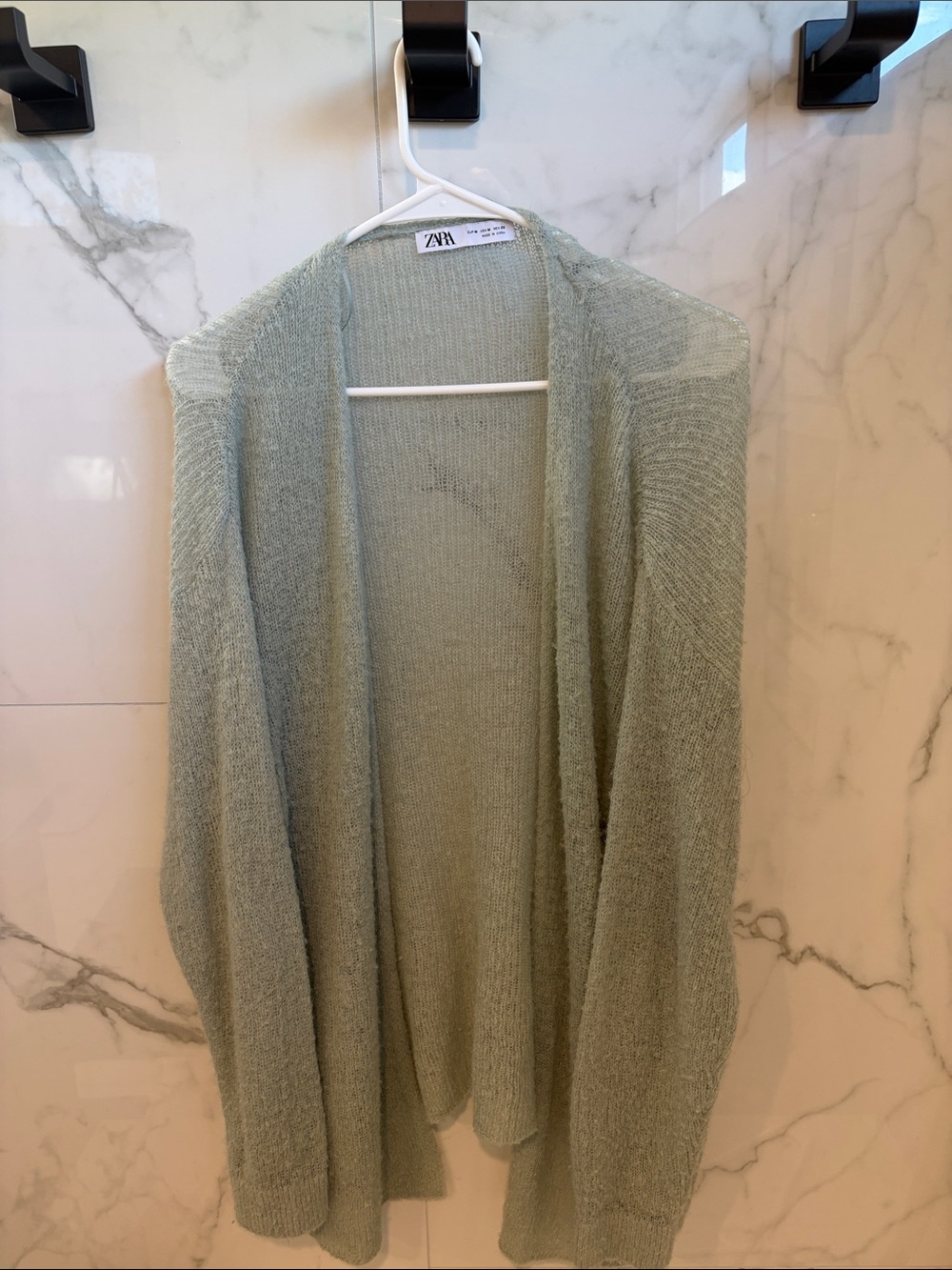 ZARA Light Sage Open-Front Knit Cardigan